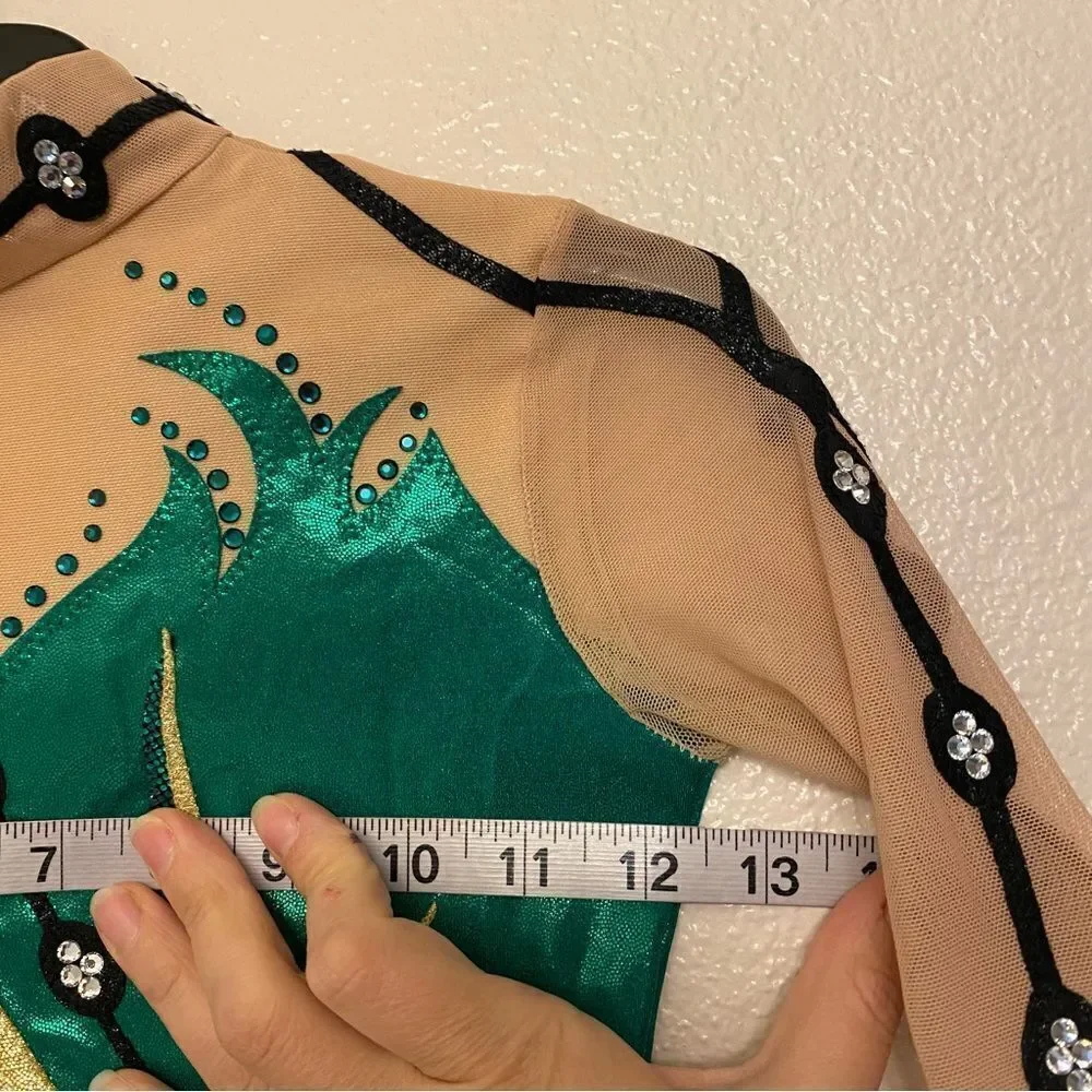 Illusion Custom gymnastics competition leotard rhythmic green rhinestone LC